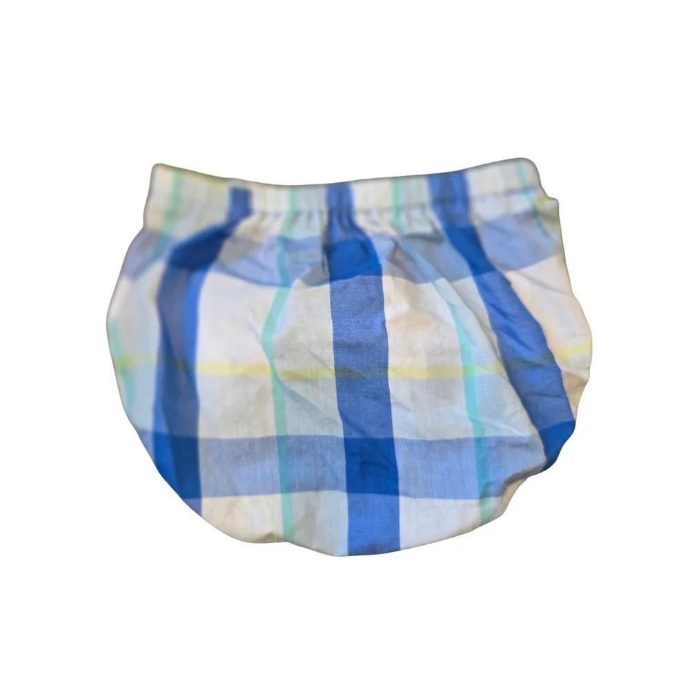 Baby Blue Plaid Diaper Cover Bloomers Elastic Waist Gingham Reversible Style 12m